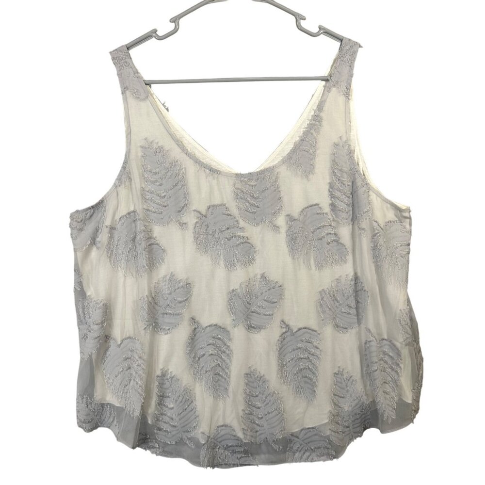 Nick + Zoe Women's Size XL Top Textured Gray Leaves Sleeveless Lined Top EUC